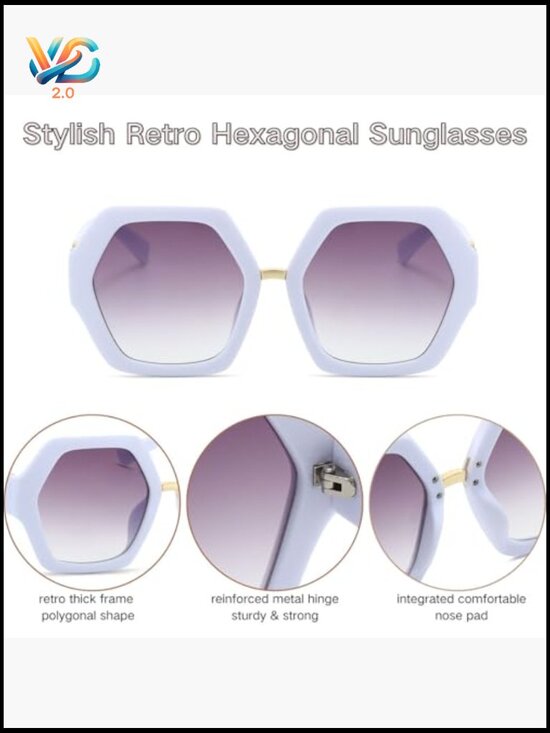 Oversized Hexagonal Retro Sunglasses Statement Geometric Fashion Shades